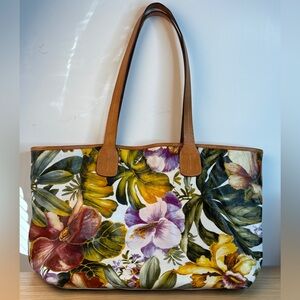 Maurizio Taiuti Genuine Italian Leather “Orchid” Print Large Tote